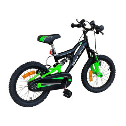 Bicicleta MTB 16 inch, suspensii, aparatoare lant, sistem franare V-Brake, negru verde
