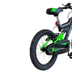 Bicicleta MTB 16 inch, suspensii, aparatoare lant, sistem franare V-Brake, negru verde
