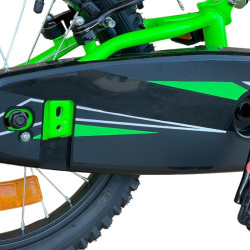 Bicicleta MTB 16 inch, suspensii, aparatoare lant, sistem franare V-Brake, negru verde