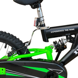 Bicicleta MTB 16 inch, suspensii, aparatoare lant, sistem franare V-Brake, negru verde