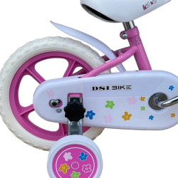 Bicicleta 12 inch, roti ajutatoare, cos cumparaturi, sistem franare V-brake, alb roz