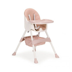 Scaun de masa bebelusi, tavita reglabila 3 trepte, model 2 in 1, centuri siguranta 5 puncte, cos depozitare, roz