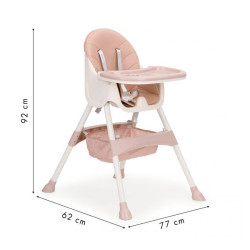 Scaun de masa bebelusi, tavita reglabila 3 trepte, model 2 in 1, centuri siguranta 5 puncte, cos depozitare, roz