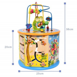 Cub activitati educative copii, 8 in 1, Ceas, Labirinturi, Abac, Forme geometrice, multicolor, lemn