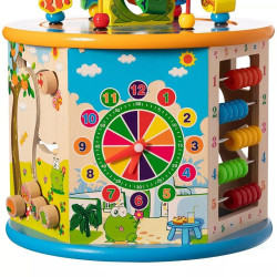 Cub activitati educative copii, 8 in 1, Ceas, Labirinturi, Abac, Forme geometrice, multicolor, lemn