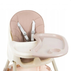 Scaun de masa bebelusi, tavita reglabila 3 trepte, model 2 in 1, centuri siguranta 5 puncte, cos depozitare, roz