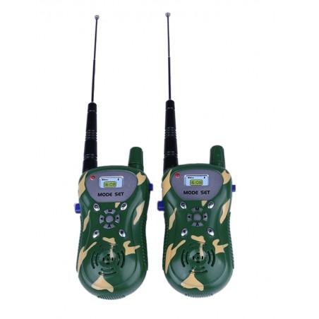 Set Walkie Talkie, antena telescopica, baterii AA, 19 cm, verde