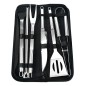 Set ustensile gratar, 9 piese, cutit, furculita, cleste, perie, otel, 800g, 38,5 x 12 x 5cm, argintiu
