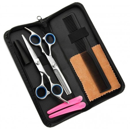 Set profesional coafura, 7 piese, foarfece, pieptene, agrafe par, husa inclusa, otel/plastic, multicolor