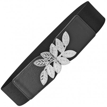 Curea eleganta, material elastic, catarama dubla, 70 x 6 x 0,3cm, negru