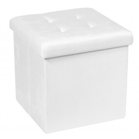 Taburet pliabil, spatiu depozitare, matlasat, piele ecologica, 38 x 38cm, alb