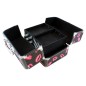 Cutie depozitare cosmetice, 4 compartimente rabatabile, maner transport, 30,5 x 20,5 x 25cm, negru/roz