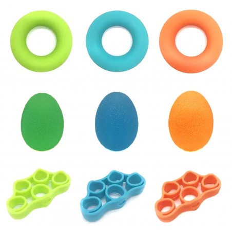 Set dispozitive exercitii maini/degete/inchietura, 9 piese, dificultati diverse, multicolor