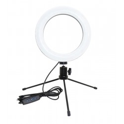 Lampa circulara cu telecomanda, dimensiune reglabila, intrare USB, 3200-5800K, 2A, 6,5W, 5V, 2,5kg, 16cm, negru/alb