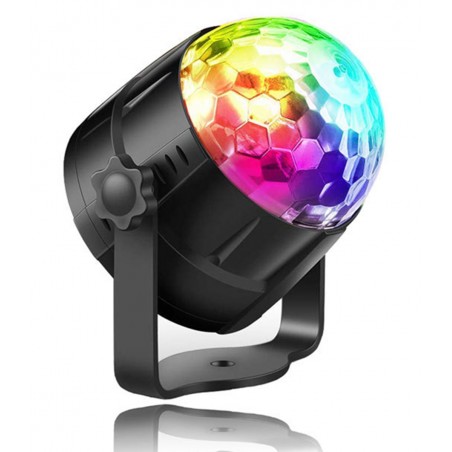 Proiector LED RGB, 6 leduri, 7 moduri iluminare, 2 difuzoare stereo, 50Hz, 18W, 230V, 18 x 16cm, negru