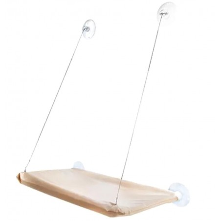 Pat suspendat pentru pisici, ventuze prindere, 55 x 32 cm, bej