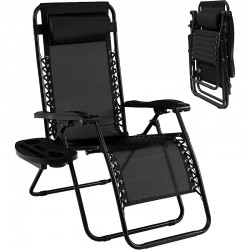 Sezlong pliabil tip scaun, reglabil, tetiera detasabila, suport pahar, 165x114x65 cm