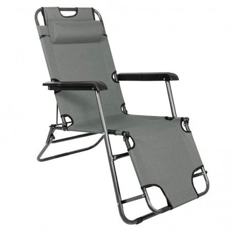 Sezlong pliabil tip scaun, pentru camping sau plaja, cotiere PVC, tetiera detasabila, 153x60x79 cm