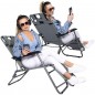 Sezlong pliabil tip scaun, pentru camping sau plaja, cotiere PVC, tetiera detasabila, 153x60x79 cm