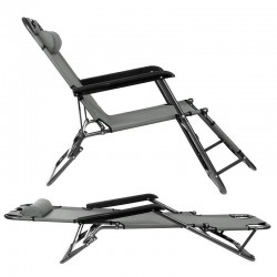 Sezlong pliabil tip scaun, pentru camping sau plaja, cotiere PVC, tetiera detasabila, 153x60x79 cm