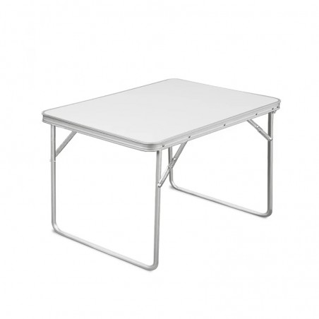 Masa pliabila pentru camping, 80x60x70 cm, blat laminat, cadru aluminiu, alb gri