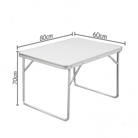 Masa pliabila pentru camping, 80x60x70 cm, blat laminat, cadru aluminiu, alb gri