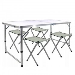 Set masa cu 4 scaune pentru camping, inaltime masa reglabila, picioare antiderapante, aluminiu, argintiu