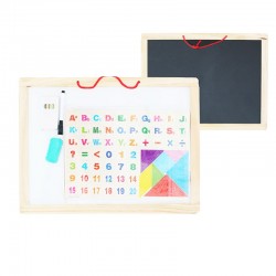 Tabla educativa pentru copii, 2 fete, numere si litere magnetice, rama lemn, 33 X 44 cm