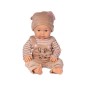 Papusa bebelus, caciula urechi iepuras, salopeta si bluza, aspect realist, 45 cm