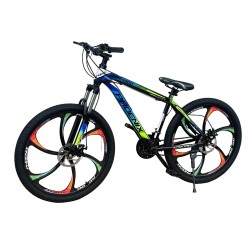 Bicicleta Mountain Bike 26 inch, cadru otel, frane pe disc, 21 viteze Shimano, albastru-galben, Tornado Phoenix