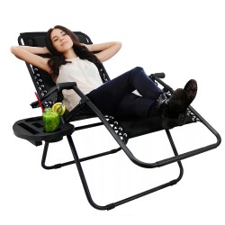 Sezlong pliabil, tip scaun, cadru otel, perna reglabila, 176x65x106, negru, RESIGILAT