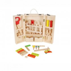 Trusa de scule pentru copii, 34 piese, cutie depozitare 21x29.5x8 cm, lemn, multicolor