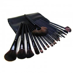 Set 24 pensule profesionale pentru make-up, par sintetic, husa piele ecologica, negru