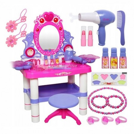 Set masuta toaleta si scaun pentru fetite, sunete si lumini, oglinda, uscator, accesorii cosmetice
