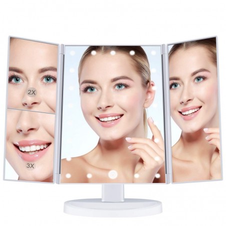 Oglinda cosmetica extensibila, 22 LED-uri, zoom 2X 3X, buton touch, USB, alb