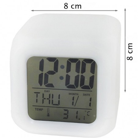 Ceas digital LED, 8 melodii, 7 culori, alarma, temperatura, calendar, data