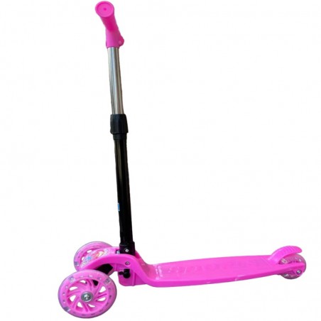 Trotineta copii, pliabila, 3 roti cu lumini multicolore LED, inaltime reglabila, roz