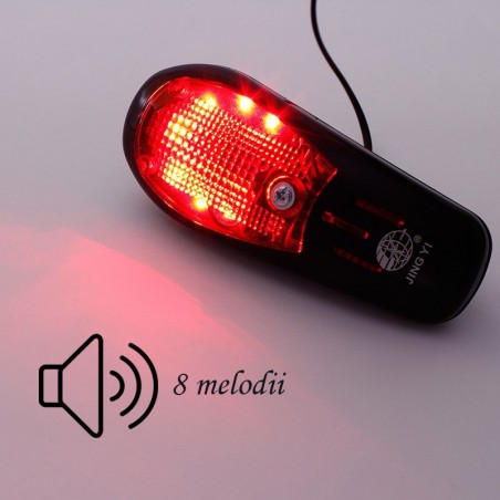 Sonerie electrica pentru bicicleta, 8 melodii, iluminata 7 LED-uri rosii, fixare ghidon