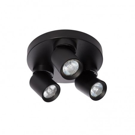 Plafoniera cu 3 spoturi reglabile, forma rotunda, 35W, IP20, negru mat