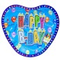 Set 10 farfurii Happy Birthday, forma inimioara, carton, 23 cm