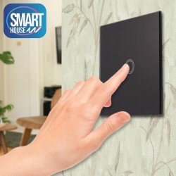 Intrerupator Smart, control touch, panou sticla securizata, lumina de fundal, IP45, negru