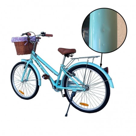 Bicicleta dama, 24 inch, V-brake, cos cumparaturi, portbagaj, sonerie, turcoaz, RESIGILAT