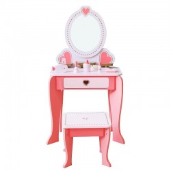 Masa de toaleta pentru fetite, cu oglinda si scaun, 94x34x60 cm, lemn, roz, RESIGILAT