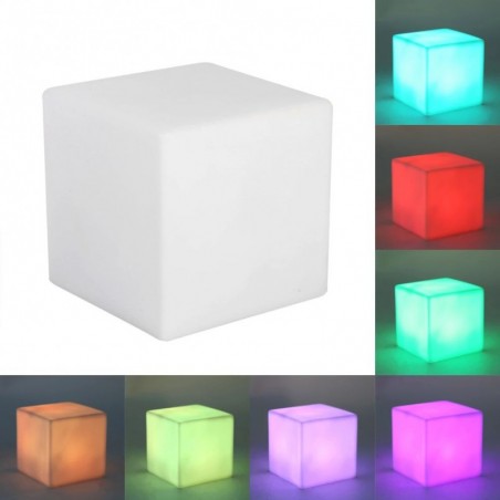 Taburet tip cub iluminat LED, 40x40 cm, 16 culori, 4 moduri, control telecomanda