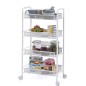 Etajera cu roti, raft metalic cu 4 nivele depozitare, carlige ustensile, 48x27x84 cm, alb Etajera cu roti, raft metalic cu 4 nivele depozitare, carlige ustensile, 48x27x84 cm, alb