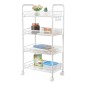 Etajera cu roti, raft metalic cu 4 nivele depozitare, carlige ustensile, 48x27x84 cm, alb Etajera cu roti, raft metalic cu 4 nivele depozitare, carlige ustensile, 48x27x84 cm, alb