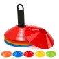 Set 50 jaloane tip con, pentru antrenamente sportive, PVC flexibil multicolor, cu suport si husa transport Set 50 jaloane tip con, pentru antrenamente sportive, PVC flexibil multicolor, cu suport si husa transport