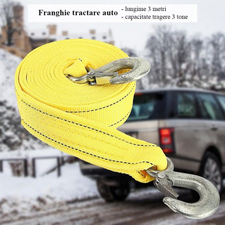 Franghie universala, tractare auto, suspendare hamac, lungime 3 m, capacitate tragere 3 tone, 2 carlige prindere