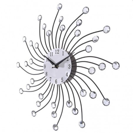 Ceas de perete cu cristale, 50 cm, mecanism Quartz, cifre arabe, argintiu
