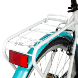 Bicicleta dama, roti 28 inch, 7 viteze Shimano, V-Brake, cos cumparaturi, portbagaj, alb turcoaz